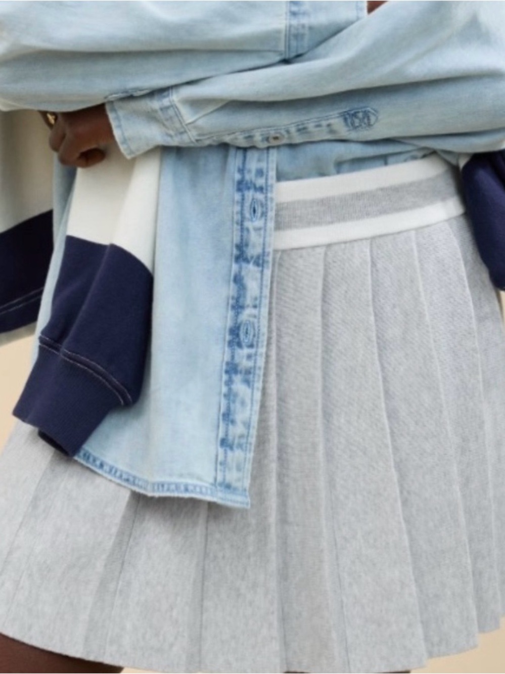 Aerie Knit Pleated Skirt | Gray & White | Small